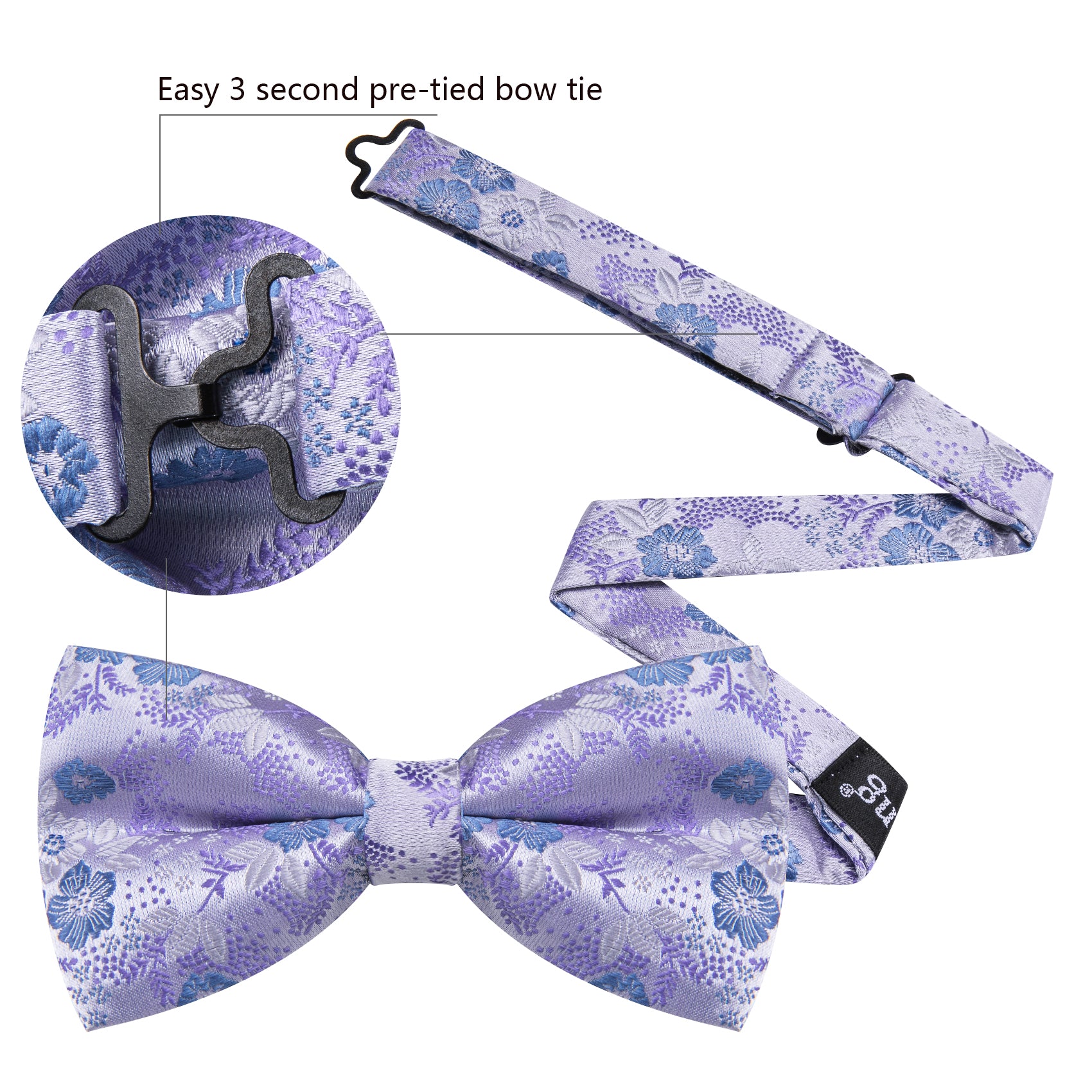 Barry. Wang Purple Lilac Bow Tie Floral Adjustable Pre-tied Bow Tie Hanky Cufflinks Set for Formal