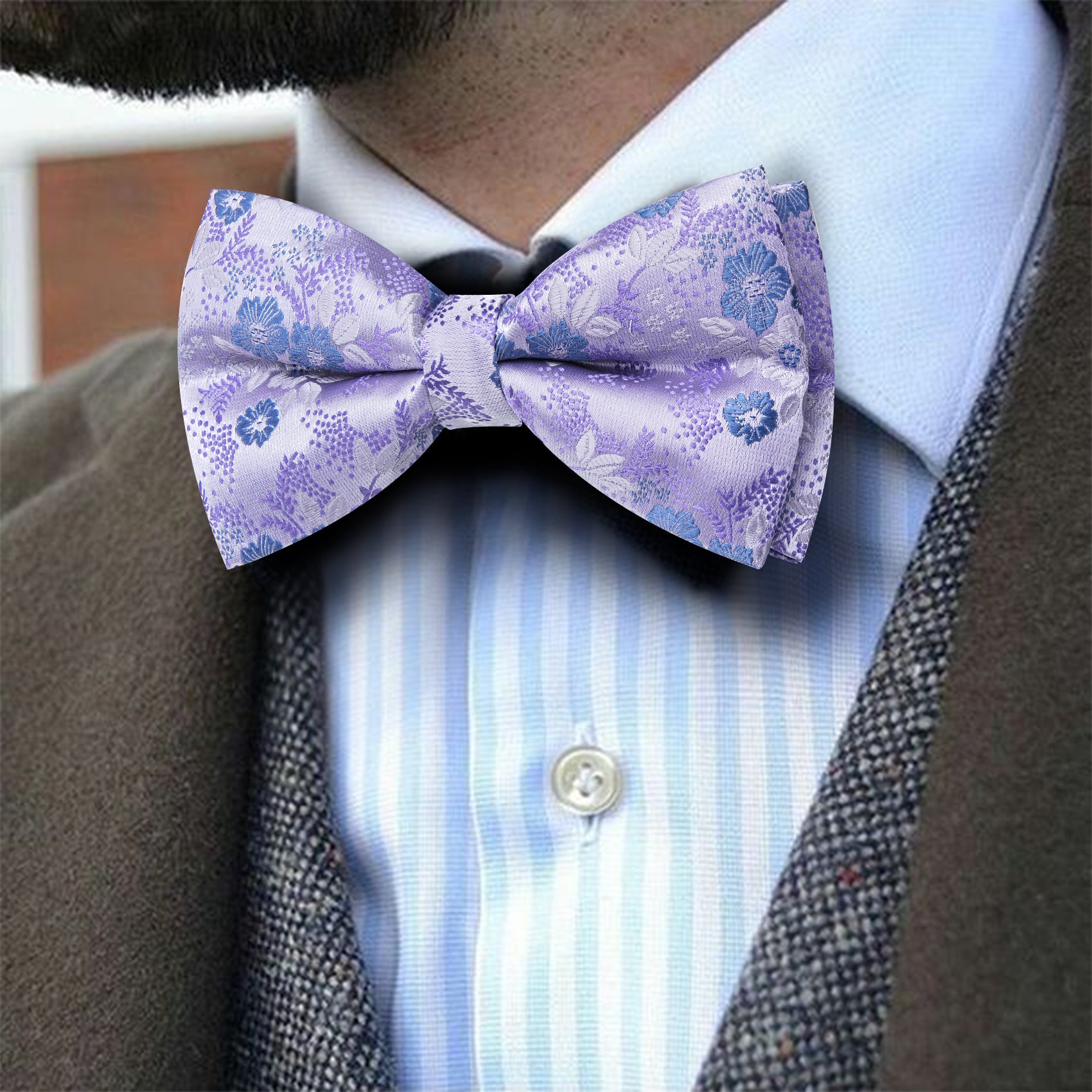 Barry. Wang Purple Lilac Bow Tie Floral Adjustable Pre-tied Bow Tie Hanky Cufflinks Set for Formal