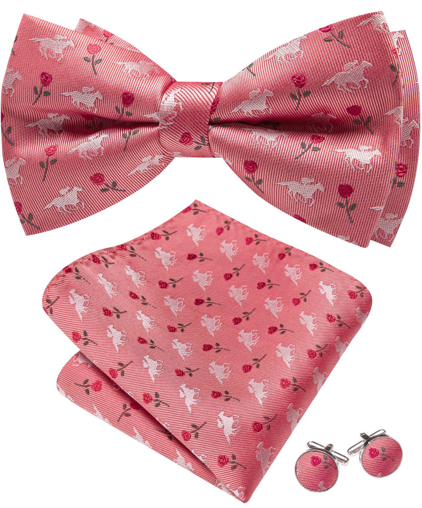 Barry. Wang Pink Bow Tie Hanky Cufflinks Set  Floral Pre-tied Jacquard Bow Tie for Men