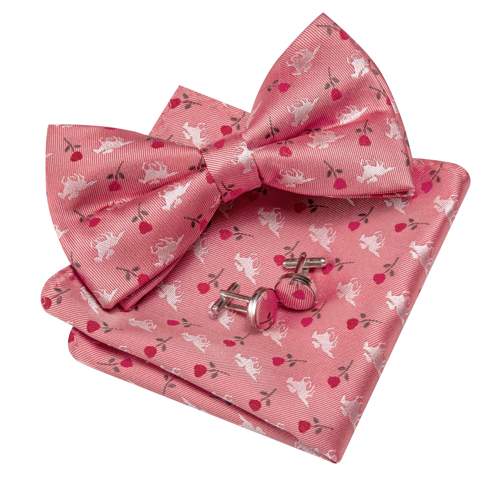 Barry. Wang Pink Bow Tie Hanky Cufflinks Set  Floral Pre-tied Jacquard Bow Tie for Men