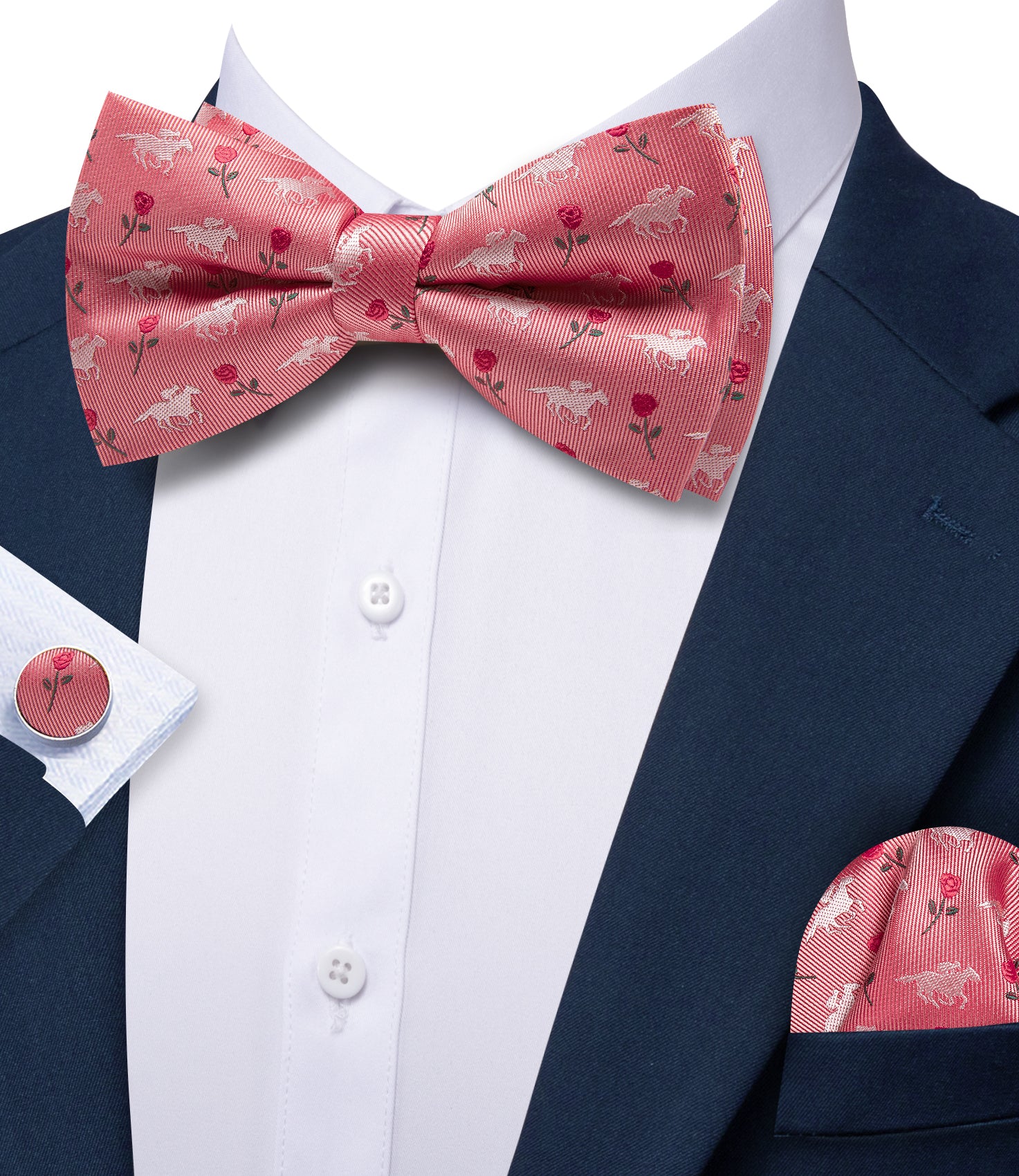Barry. Wang Pink Bow Tie Hanky Cufflinks Set  Floral Pre-tied Jacquard Bow Tie for Men