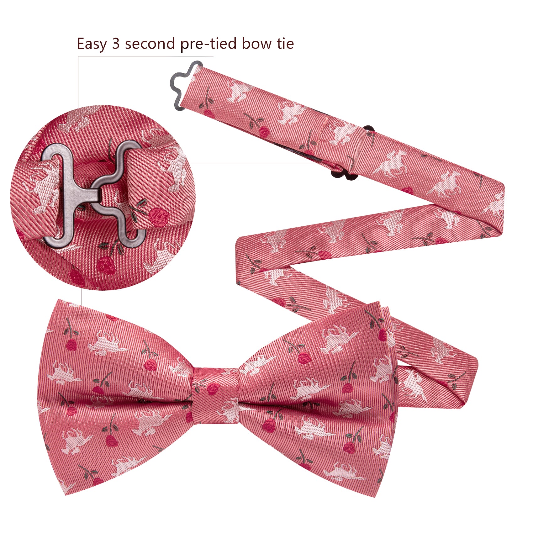 Barry. Wang Pink Bow Tie Hanky Cufflinks Set  Floral Pre-tied Jacquard Bow Tie for Men