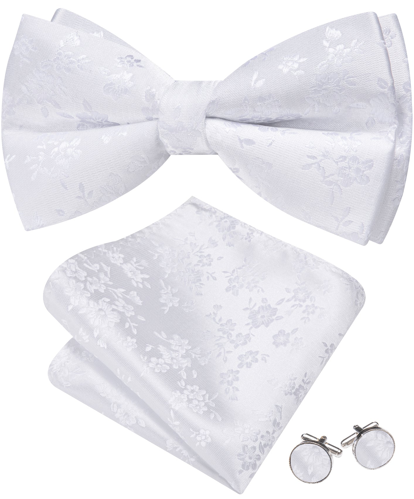 Barry. Wang White Bow Tie Hanky Cufflinks Set Floral Pre-tied Jacquard Bow Tie for Men