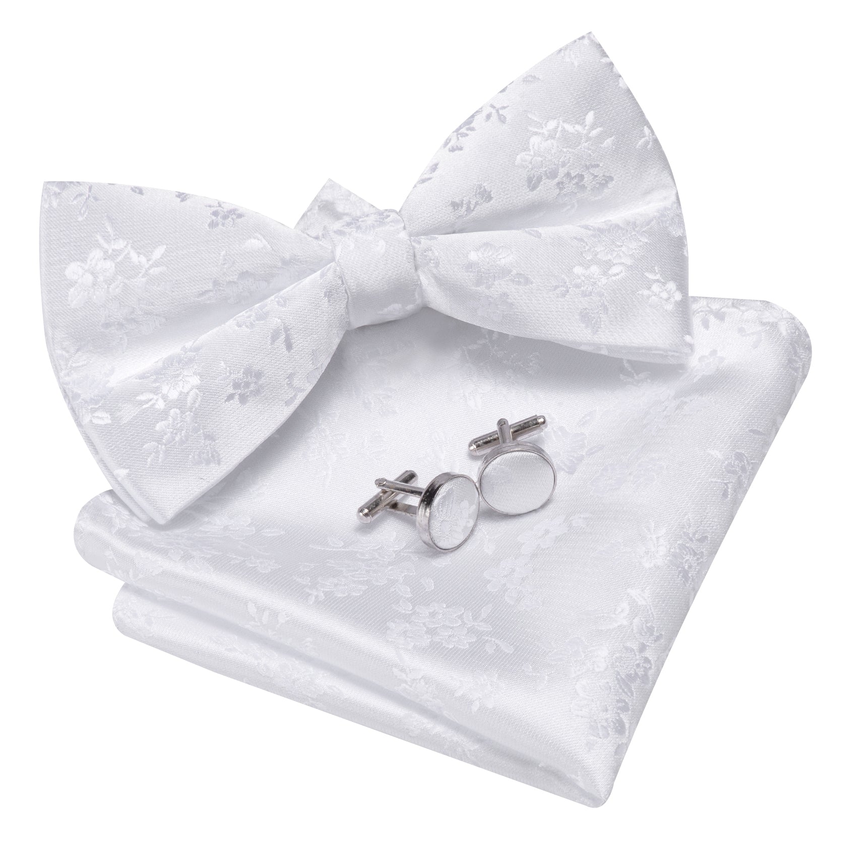 Barry. Wang White Bow Tie Hanky Cufflinks Set Floral Pre-tied Jacquard Bow Tie for Men