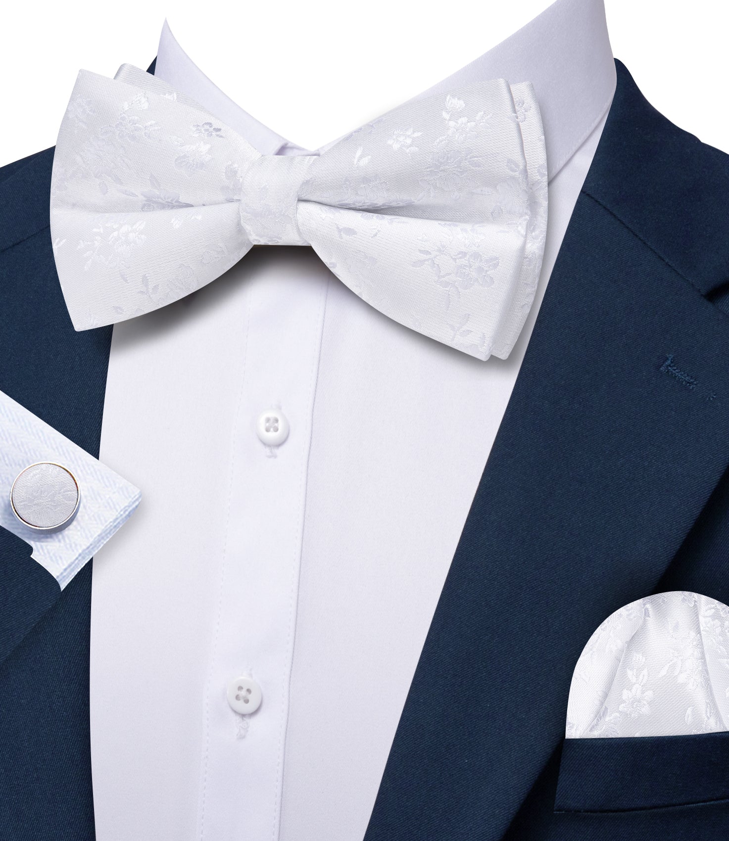 Barry. Wang White Bow Tie Hanky Cufflinks Set Floral Pre-tied Jacquard Bow Tie for Men