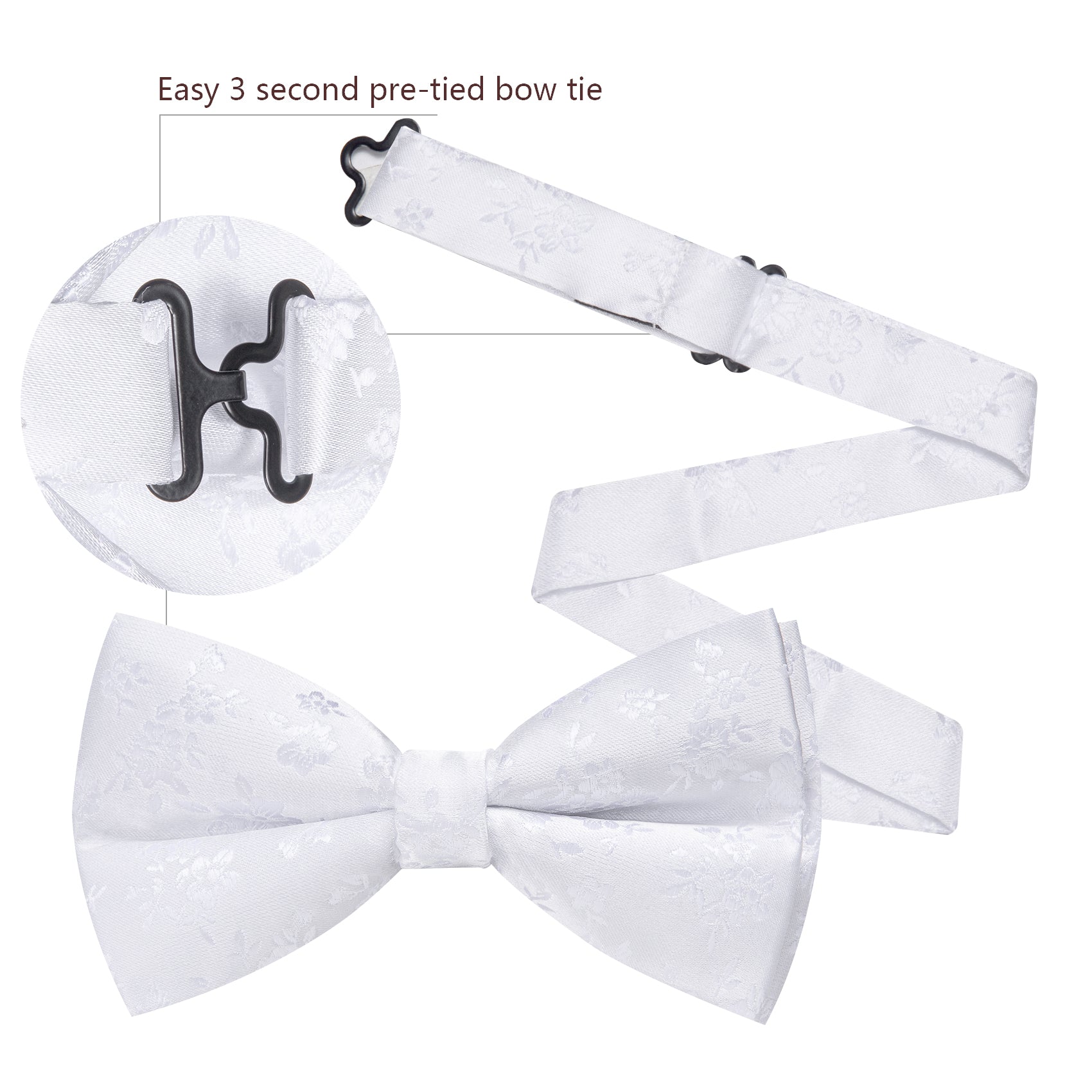 Barry. Wang White Bow Tie Hanky Cufflinks Set Floral Pre-tied Jacquard Bow Tie for Men