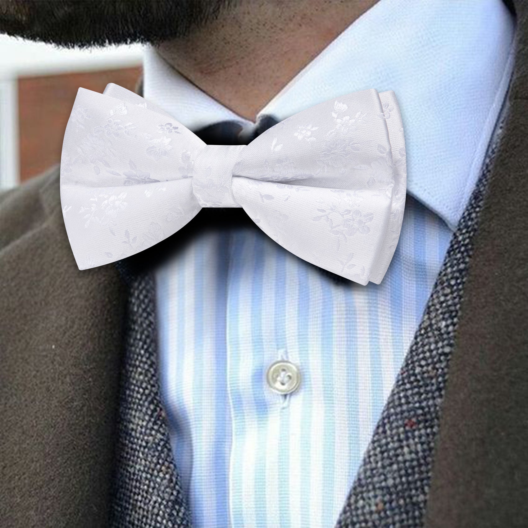 Barry. Wang White Bow Tie Hanky Cufflinks Set Floral Pre-tied Jacquard Bow Tie for Men