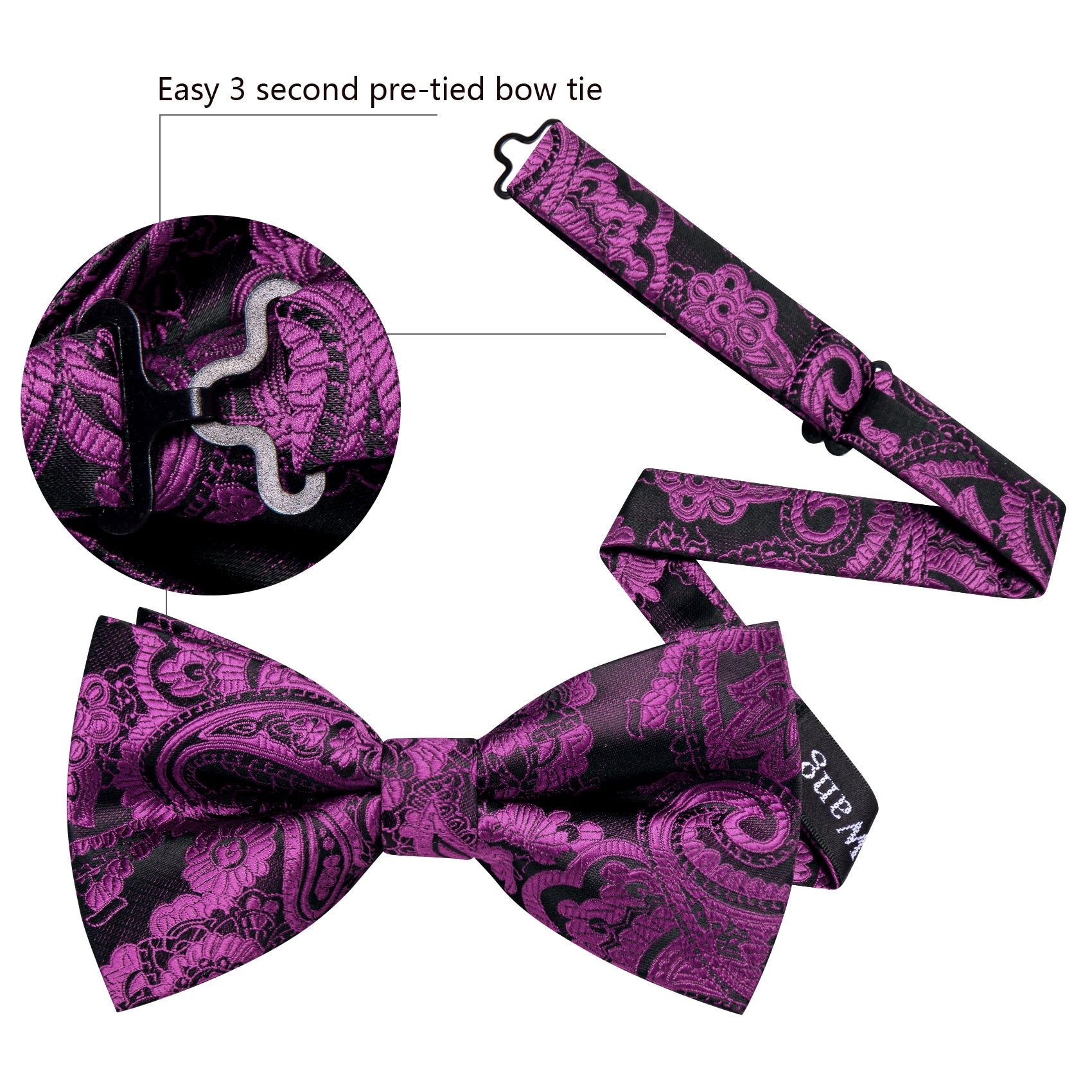 Barry. Wang Wisteria Purple Bowtie for Men Paisley Jacquard Pre-tied Bow Tie Hanky Cufflinks Set