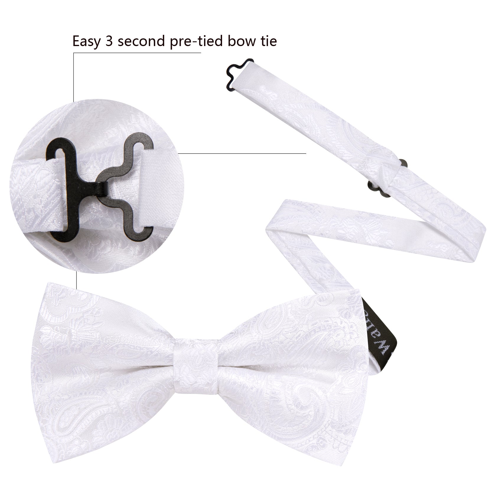 Barry. Wang White Paisley Bow Tie Hanky Cufflinks Set Pre-tied Jacquard Adjustable Wedding Party Bowtie