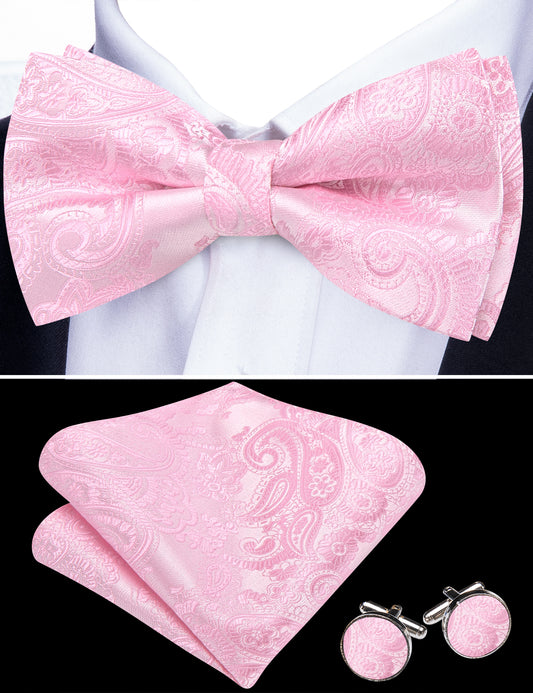 Barry. Wang Dusty Rosepink Bow Tie for Men Paisley Pre-tied Party Bow Tie Pocket Square Cufflinks Set
