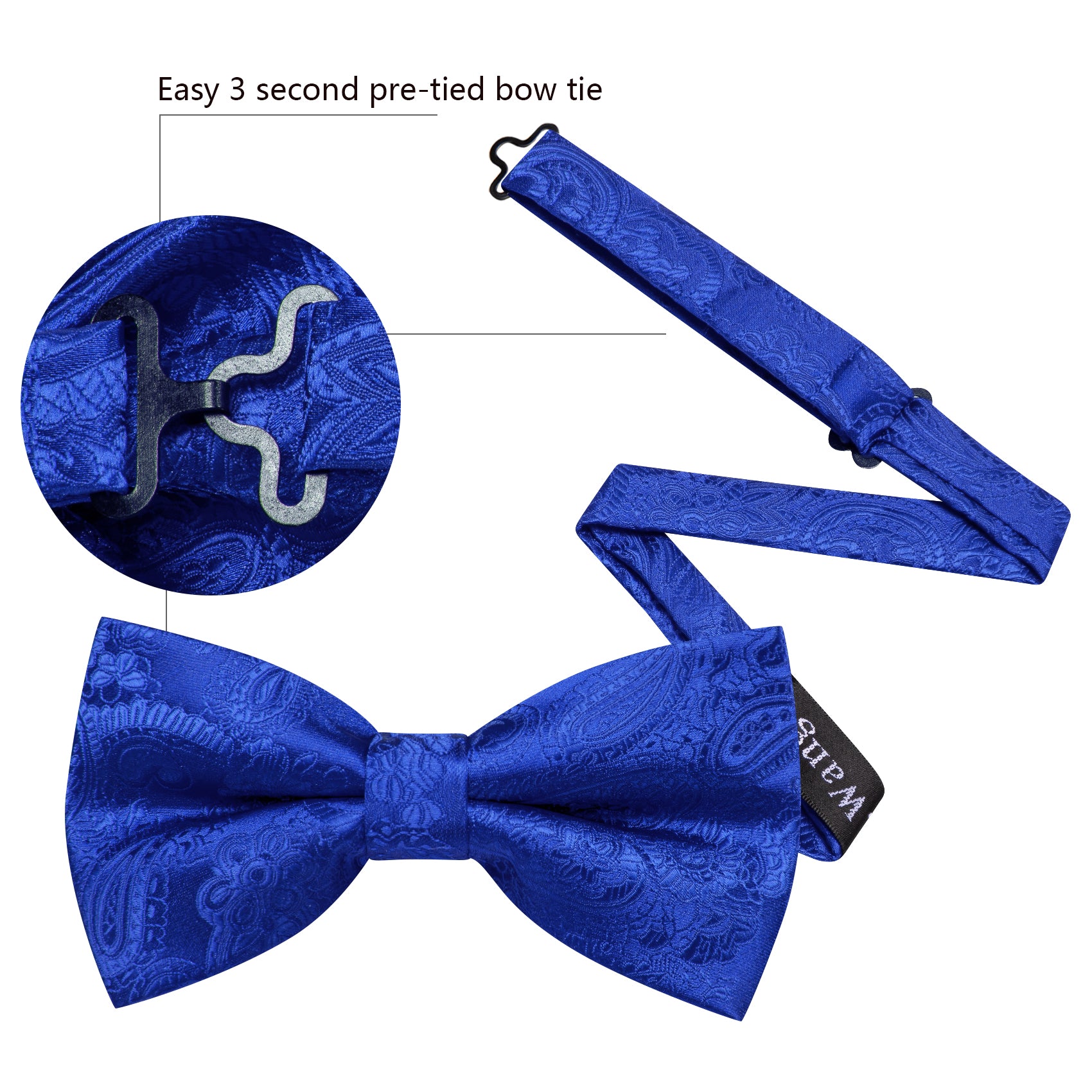 Barry. Wang Sapphire Blue Paisley Pre-tied Bow Tie Hanky Cufflinks Set