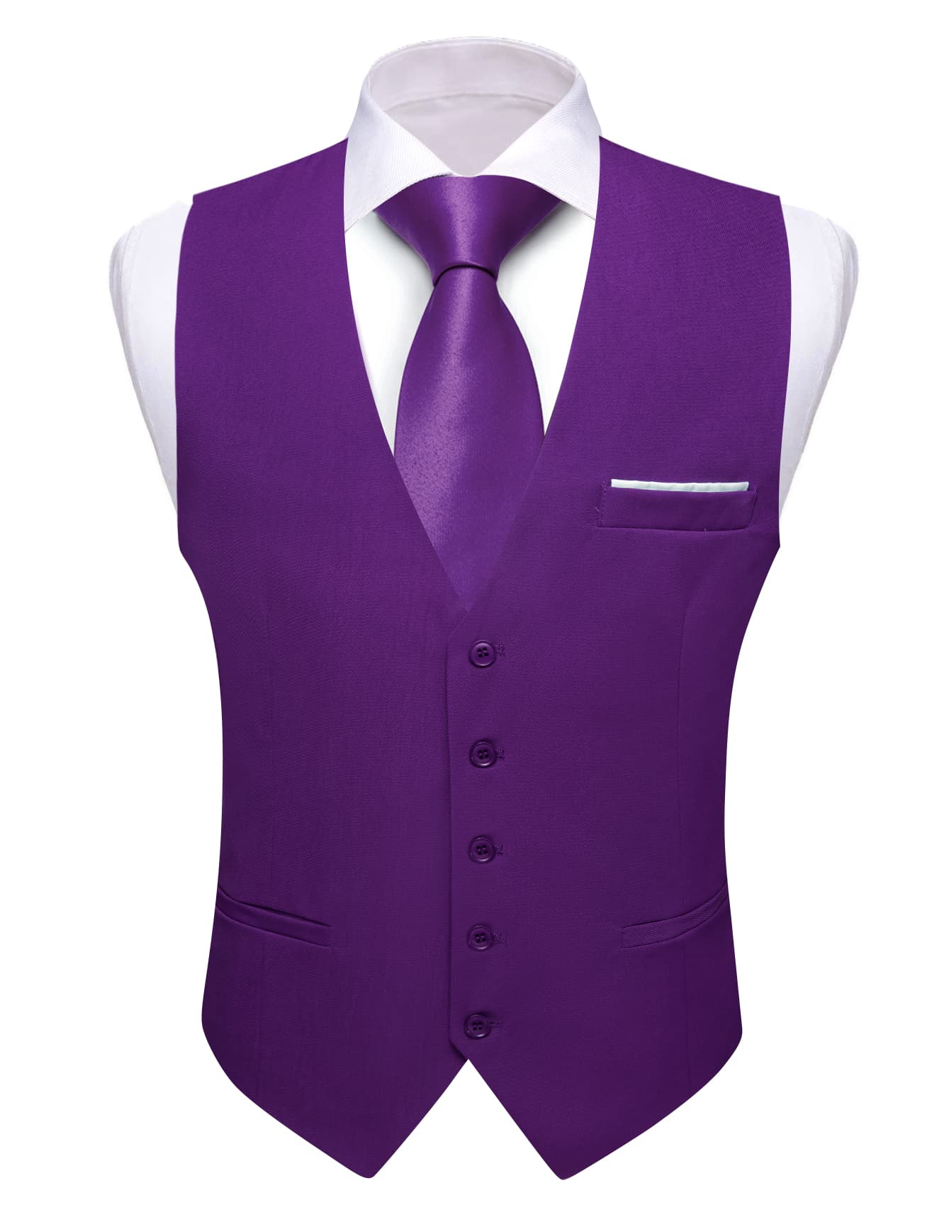Barry. Wang Silk Purple Suit Vest for Men Solid V-neck Business Tuxedo Waistcoat