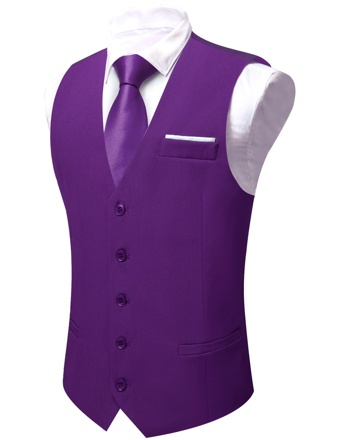 Barry. Wang Silk Purple Suit Vest for Men Solid V-neck Business Tuxedo Waistcoat