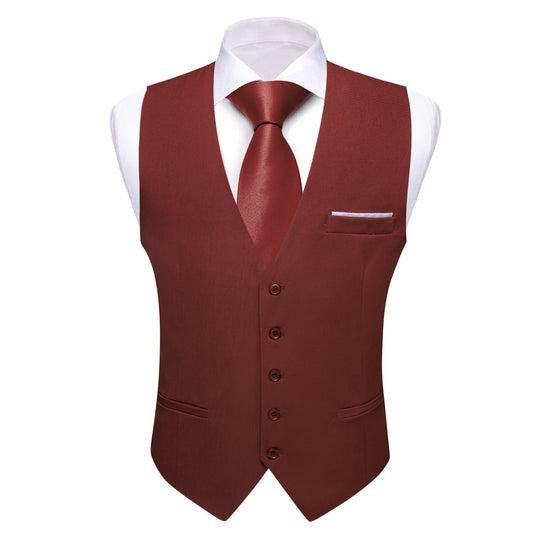 Barry.Wang Copper Dress Formal Waistcoat Slim Fit V-Neck Solid Wedding Suit Vest