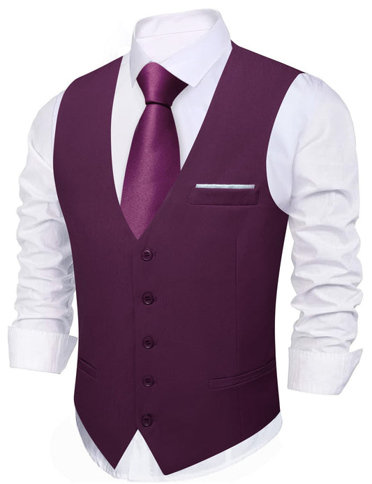 Barry. Wang Silk Grape Purple Dress Vest Slim Fit Solid Formal Waistcoat