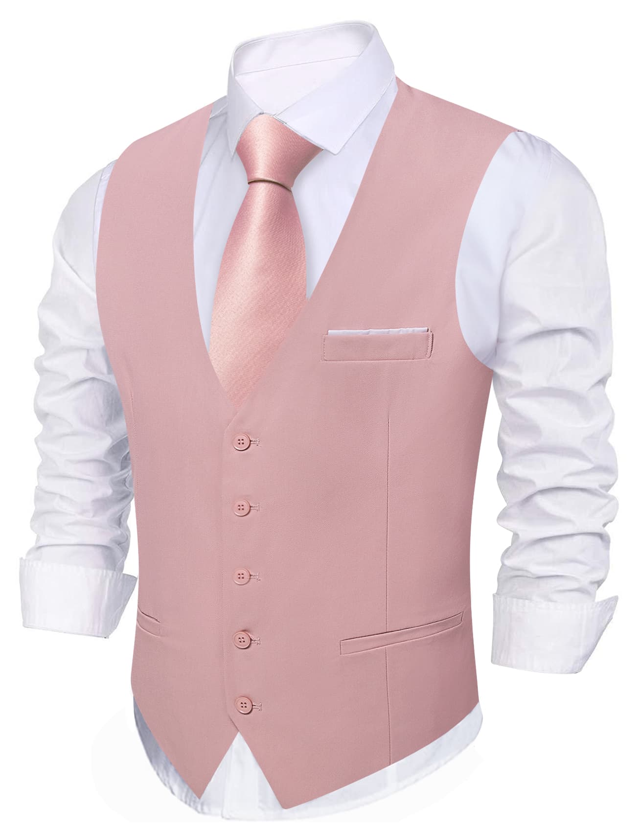 Groom Rose Gold Vest And Tie Men's Light Pink 3-Piece Tuxedo Suit With Black Satin Groom Rose Gold Vest And Tie Men's Light Pink 3-Piece Tuxedo Suit With Black Satin