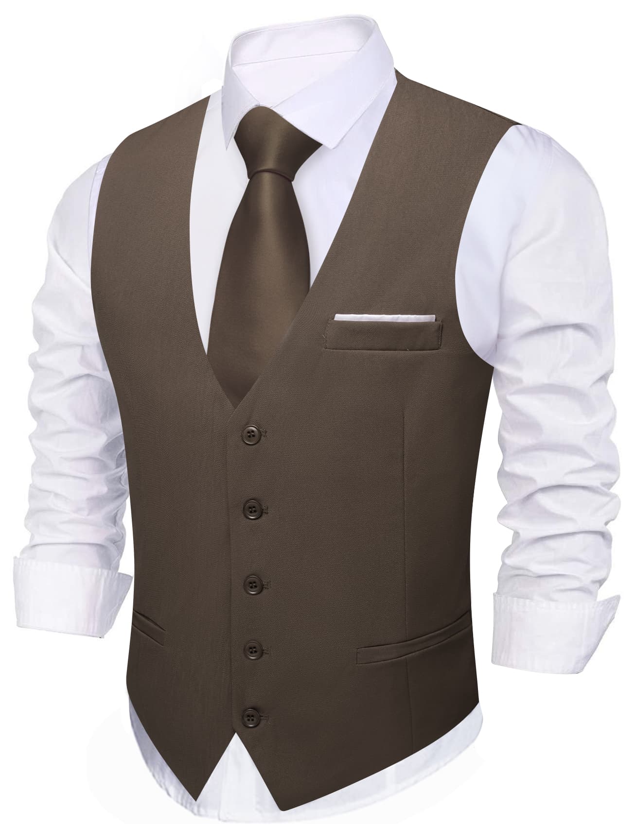 Wang Brown Suit Vests V-Neck Casual Vest Dress for Men Formal T