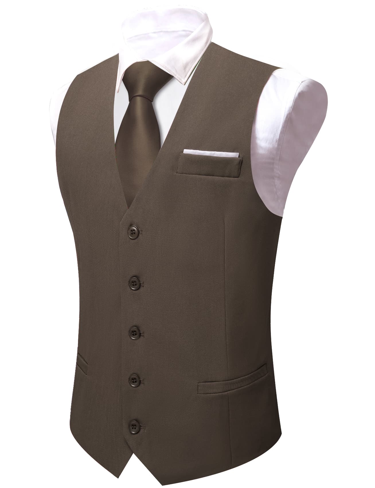 Barry. Wang Brown Suit Vests V-Neck Casual Vest Dress for Men Formal Tuxedo, L, image size:1308x1700
