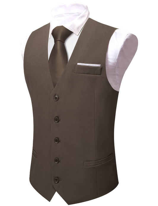 Barry. Wang Brown Suit Vests V-Neck Casual Vest Dress for Men Formal Tuxedo