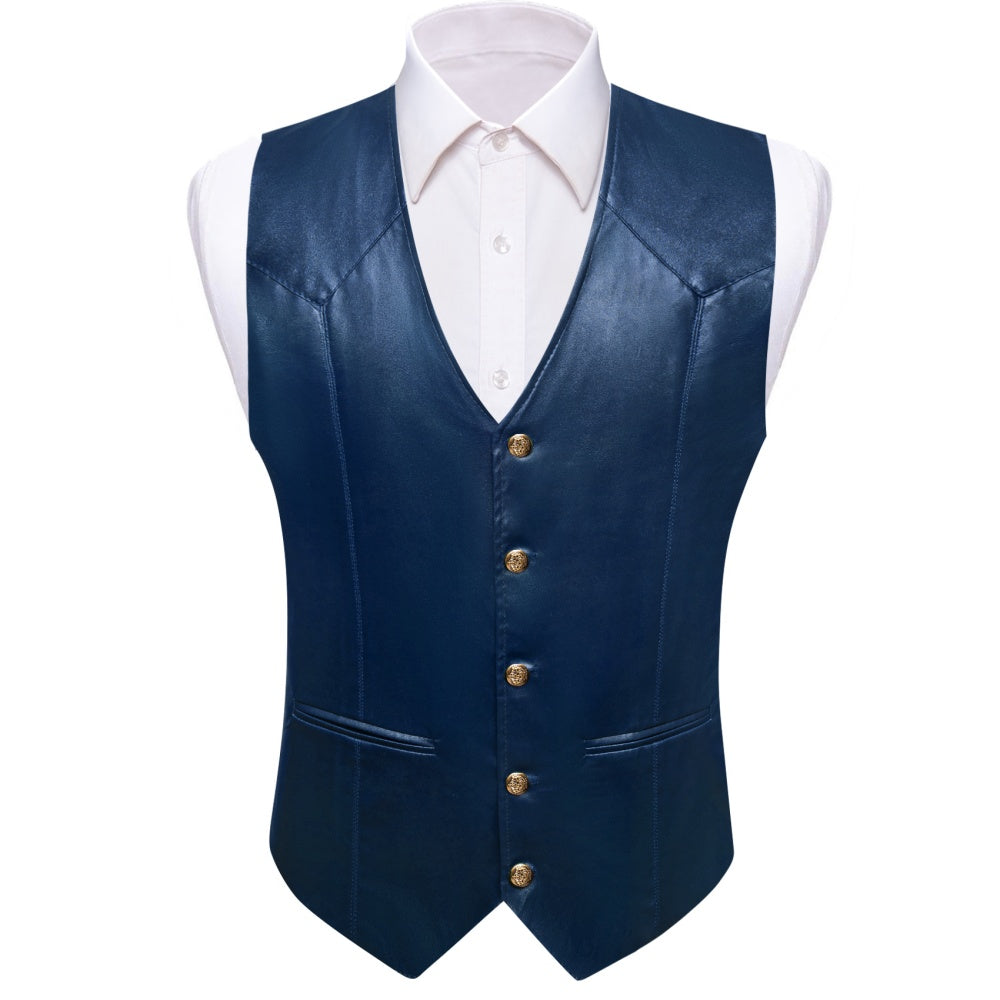 Barry Wang Mens Leather Vest Casual Blue Vest for Men Button Up Vest Barry. Wang Barry Wang Mens Leather Vest Casual Blue Vest for Men Button Up Vest Barry. Wang