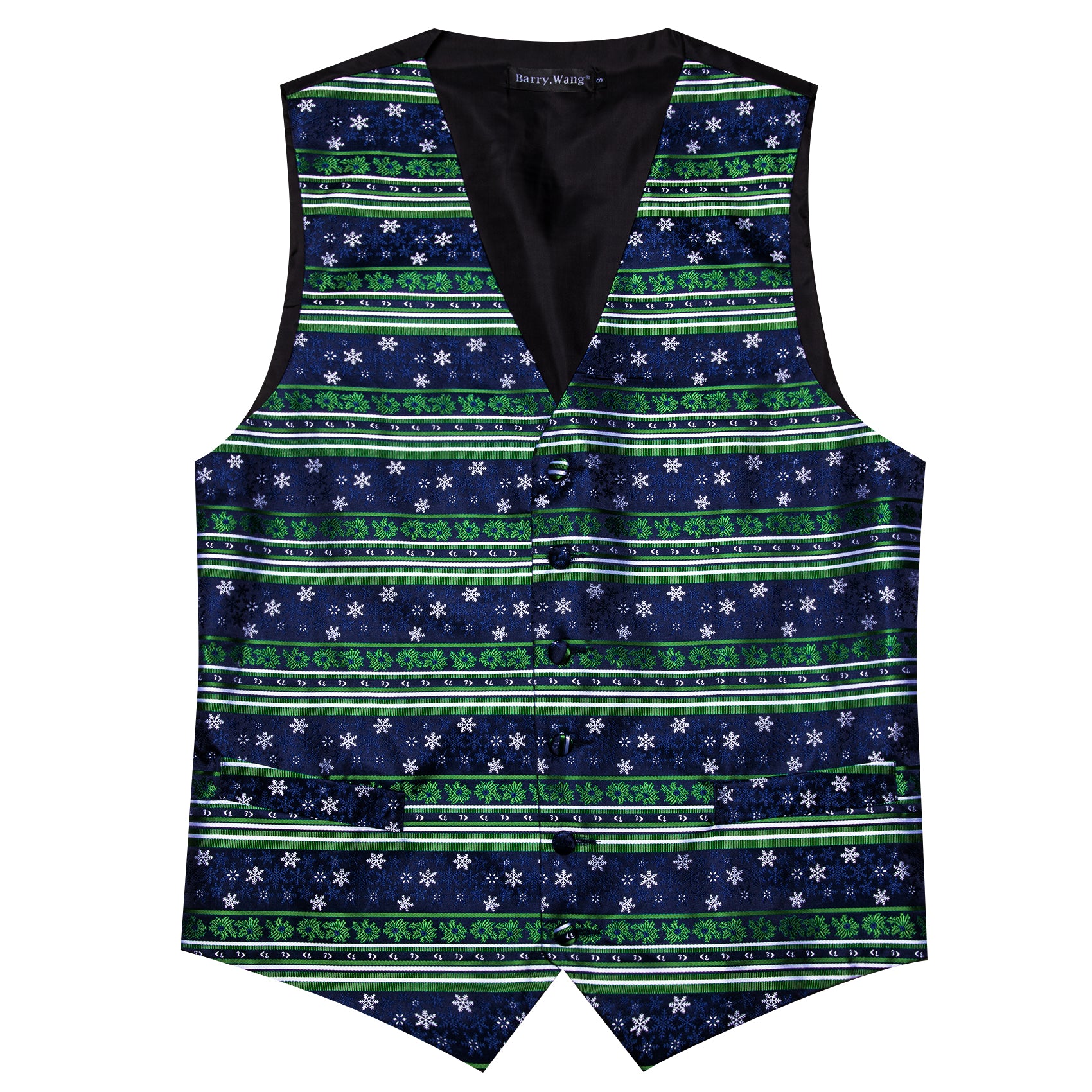 Barry. Wang Mens Holiday Green Suit Vest Navy Snowflake Xmas Silk Formal Waistcoat Tie Hanky Cufflinks Set