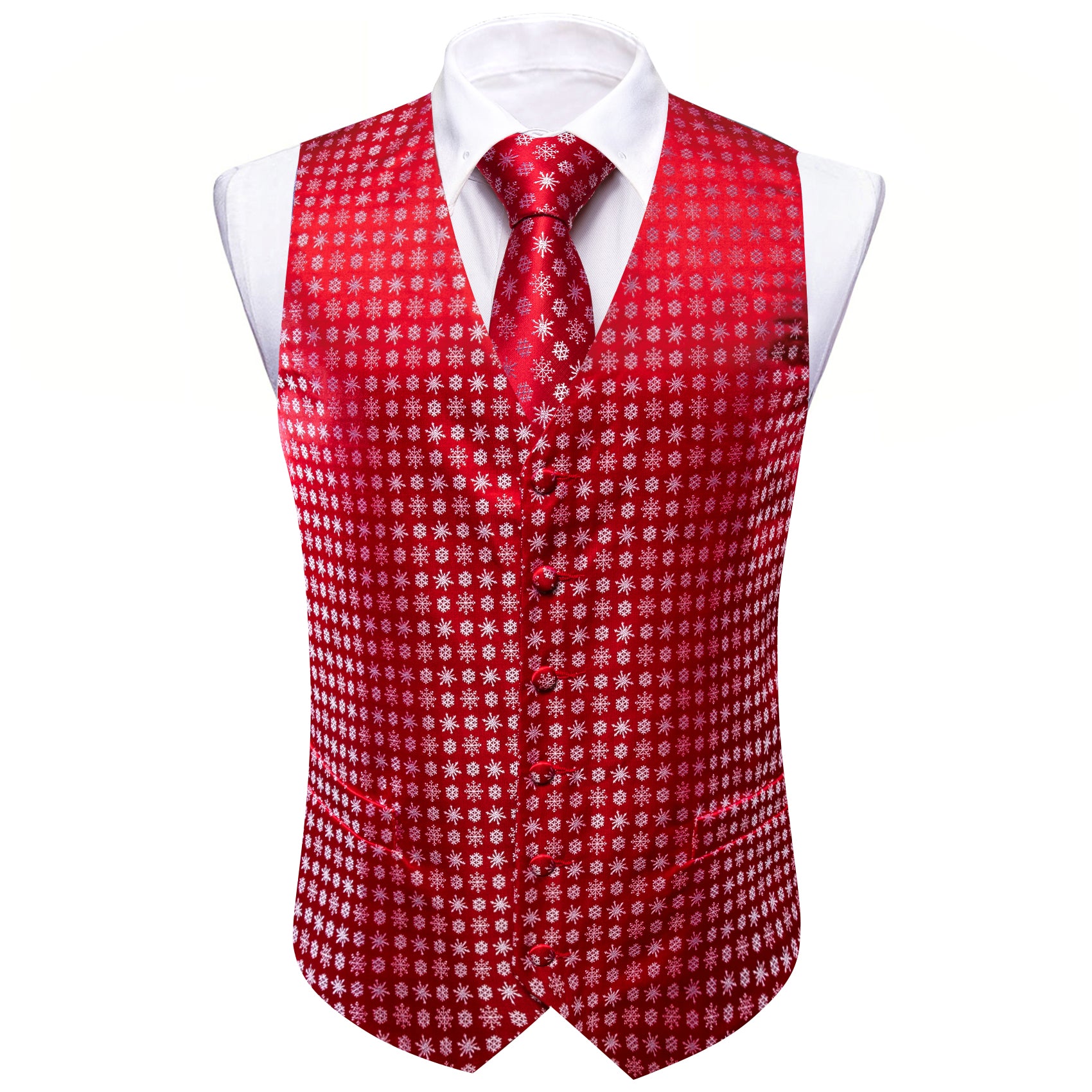 Barry. Wang Christmas Red Waistcoat White Xmas Vest Necktie Hanky Cufflinks Set