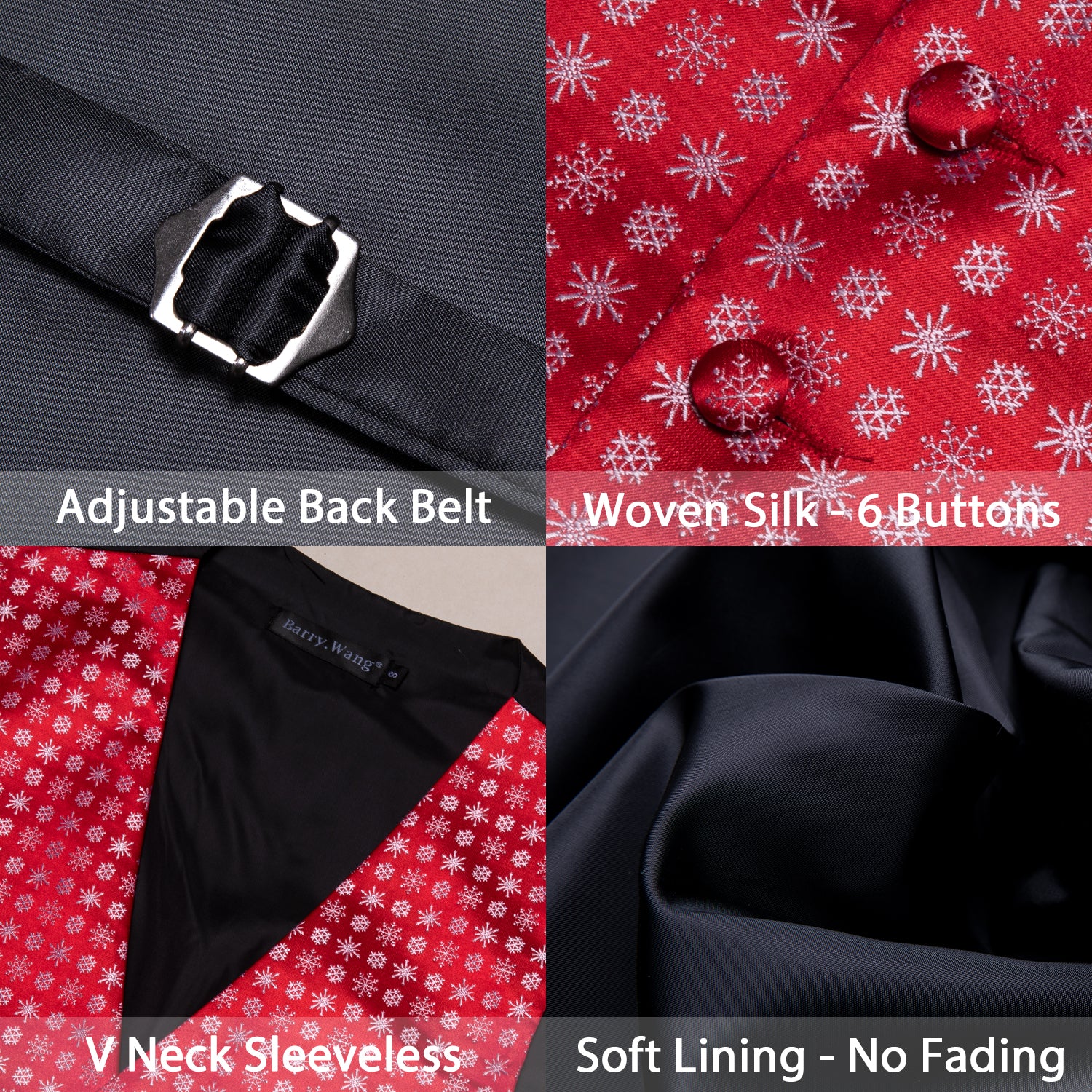 Barry. Wang Holiday Red Waistcoat Xmas Snowflake Tuxedo Vest Necktie Hanky Cufflinks Set