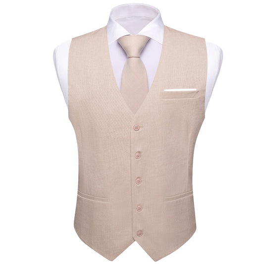 Barry. Wang Formal khaki Suit Vest Business Slim Fit Dress Waistcoat Tie Hanky Cufflinks Set