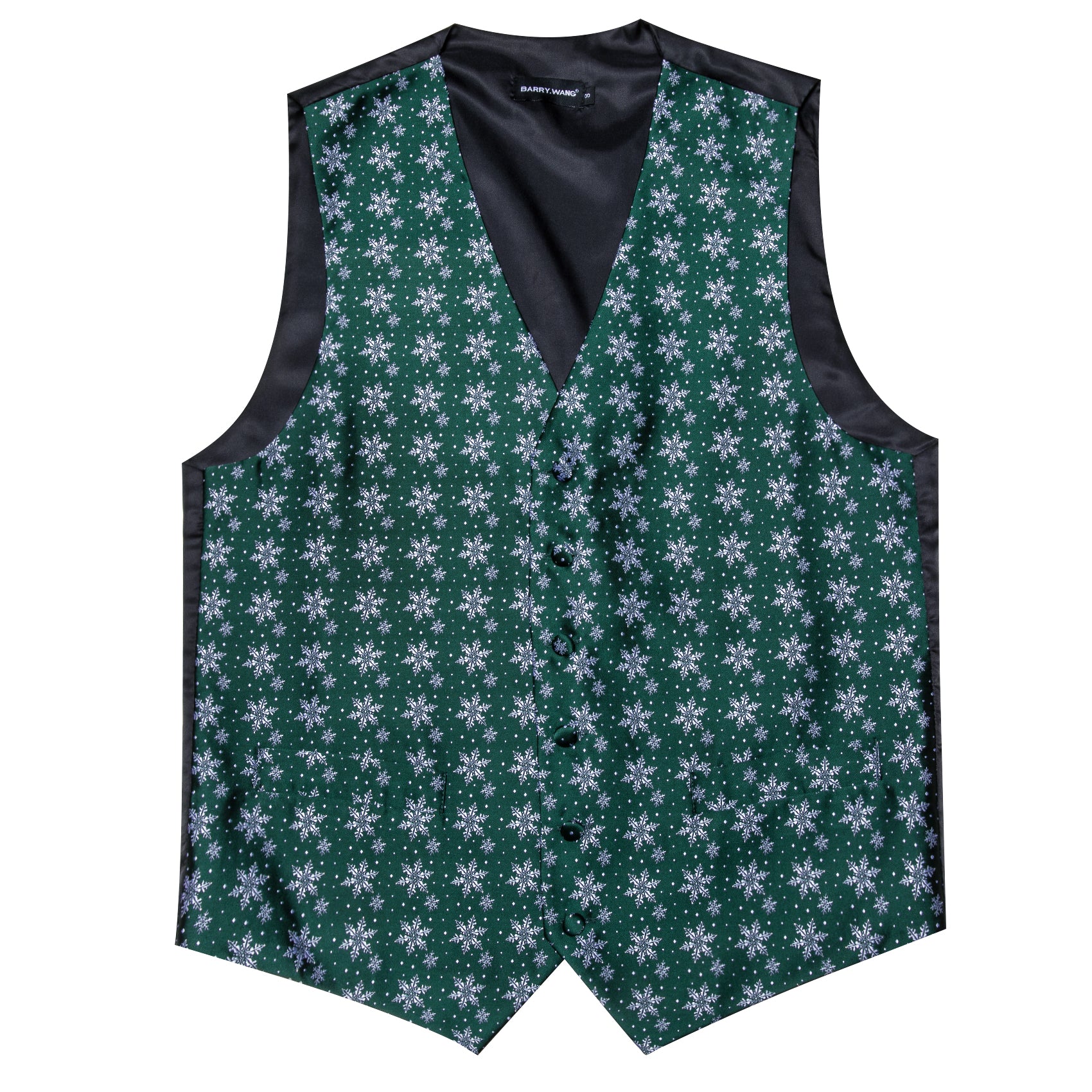 Barry. Wang Holiday Green Suit Vest Xmas Snowflake Dress Waistcoat Tie Hanky Cufflinks Set