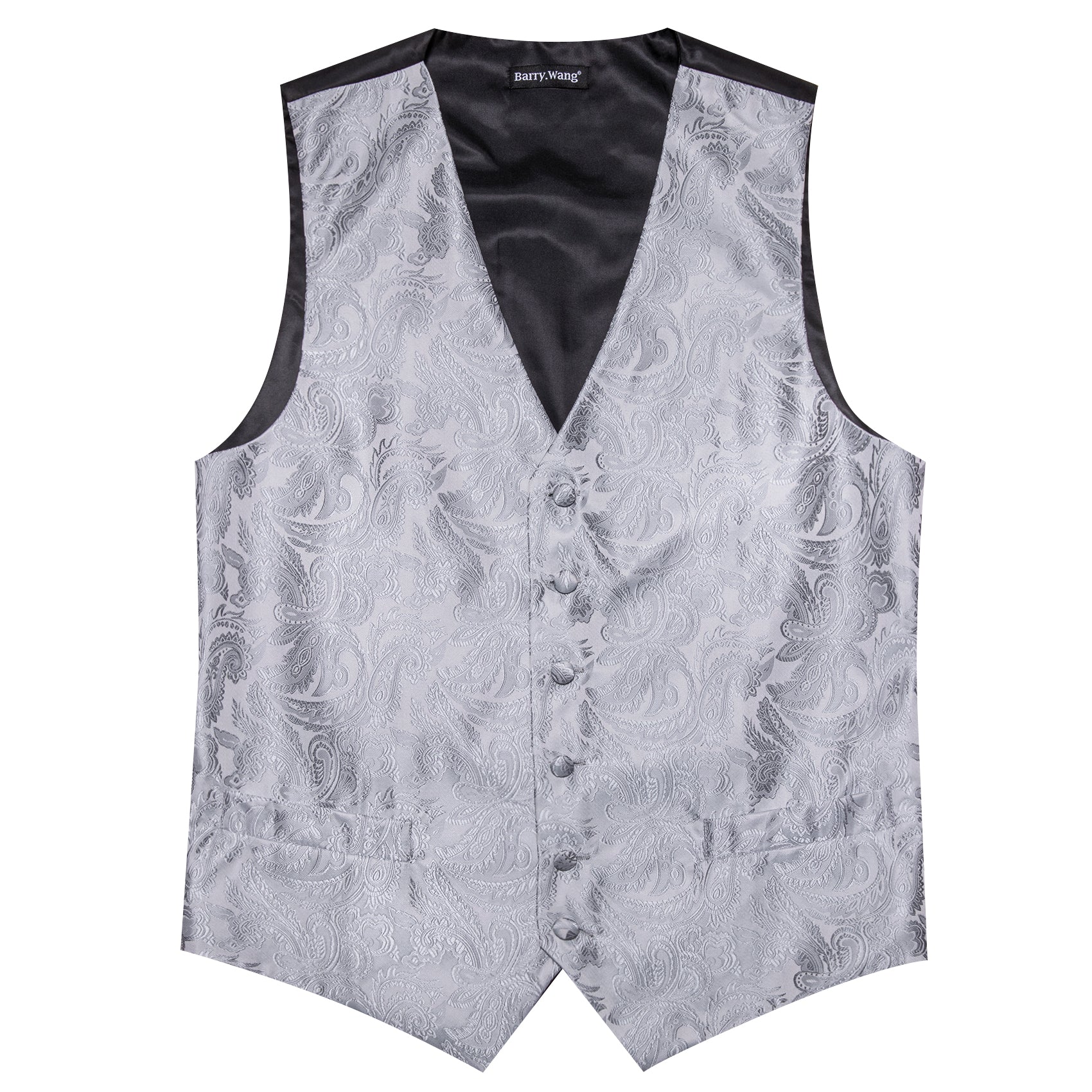 Barry.Wang Men's Formal 5-Piece Set - Silk Jacquard Vest, Tie, Pocket Square, Cufflinks & Clip