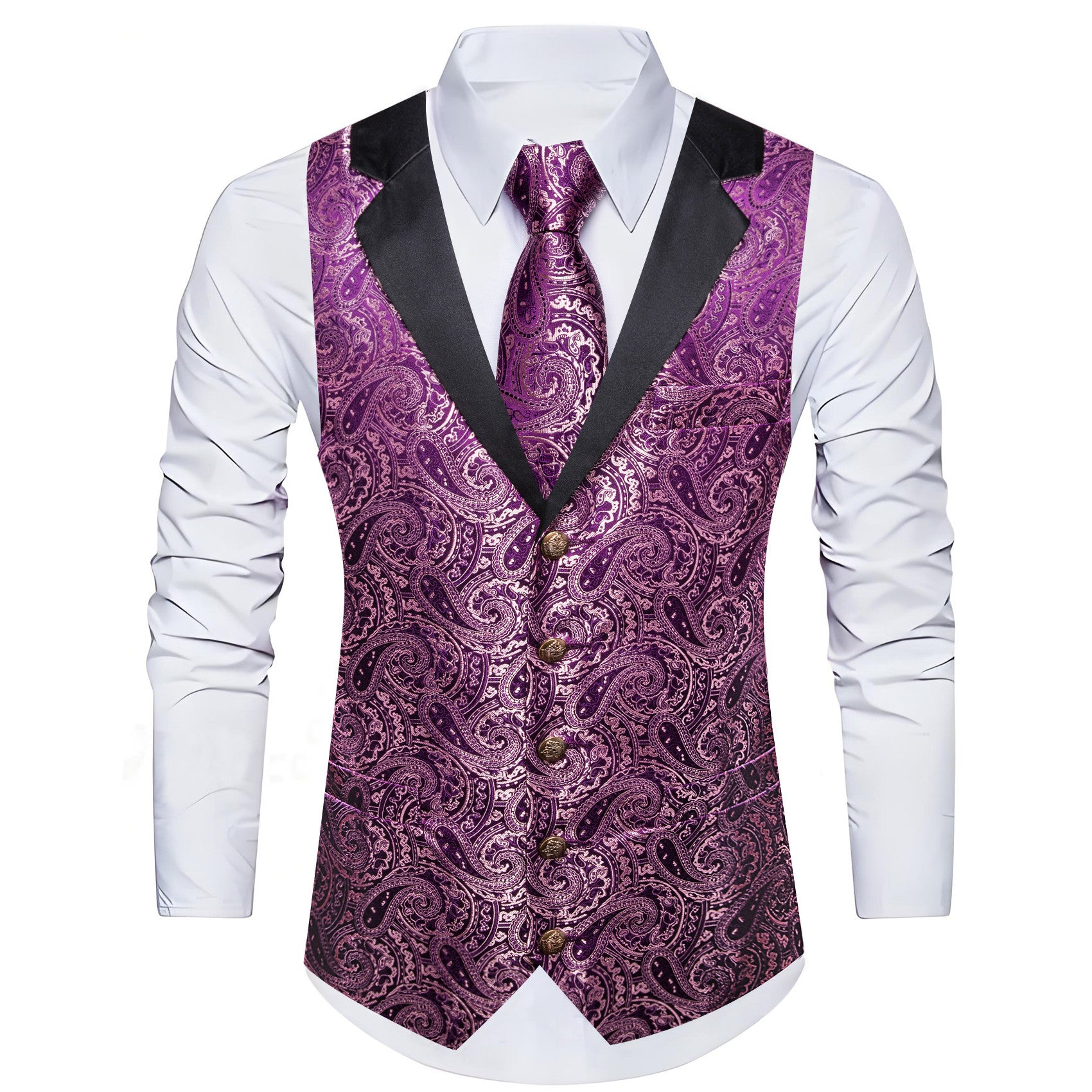 Barry. Wang Mens Paisley Suit Collar Vest Twilight Lavender Waistcoat Necktie Hanky Cufflinks Set