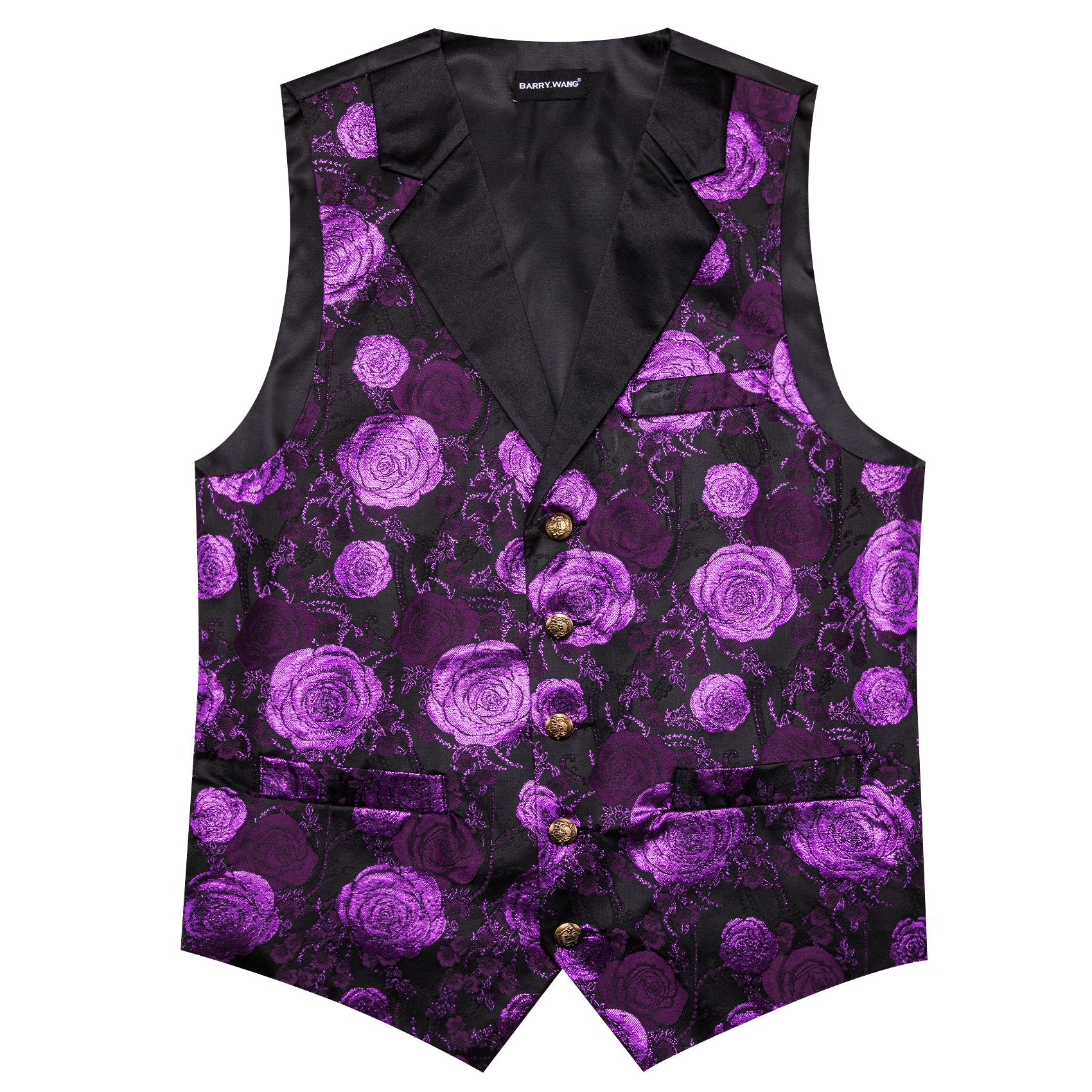 Barry. Wang Mens Collar Vest Purple Rose Floral Suit Waistcoat Tie Hanky Cufflinks Set