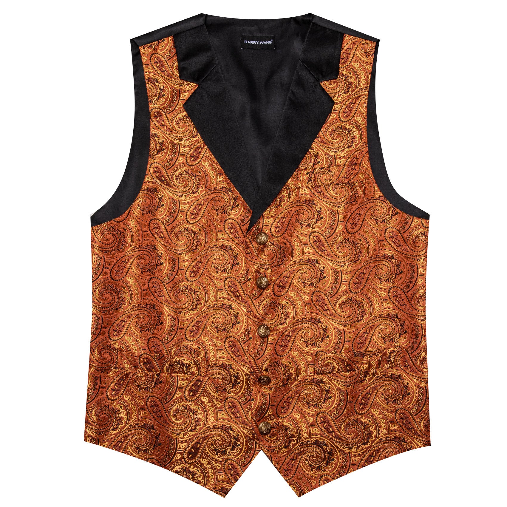 Barry. Wang Mens Marigold Vest Suit 4PCS Paisley Tuxedo Vest Necktie Hanky Cufflinks Set