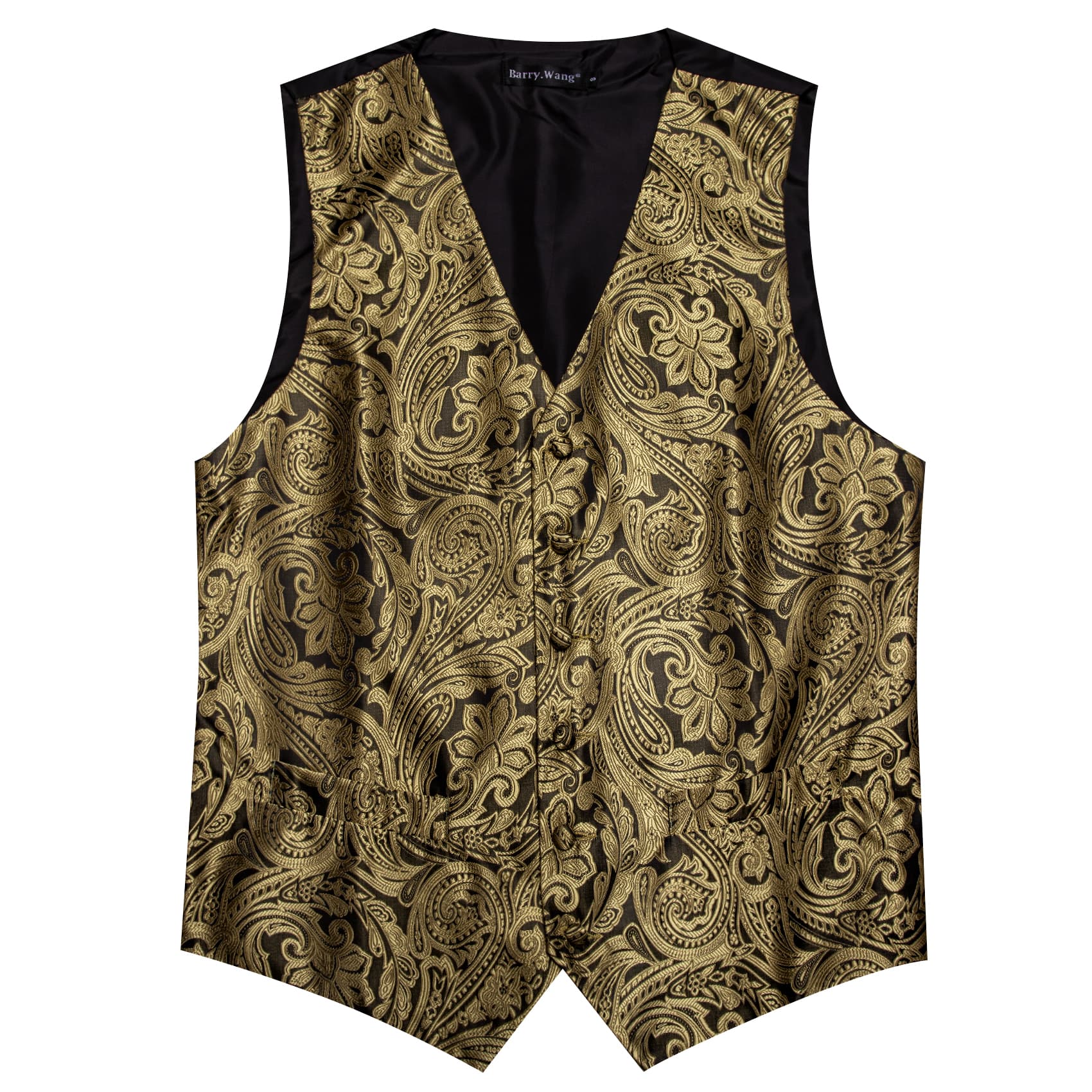 Dark Tan Color Floral Jacquard Mens V-Neck Vest Necktie Set