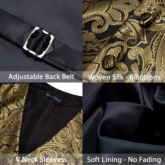 Dark Tan Color Floral Jacquard Mens V-Neck Vest Necktie Set