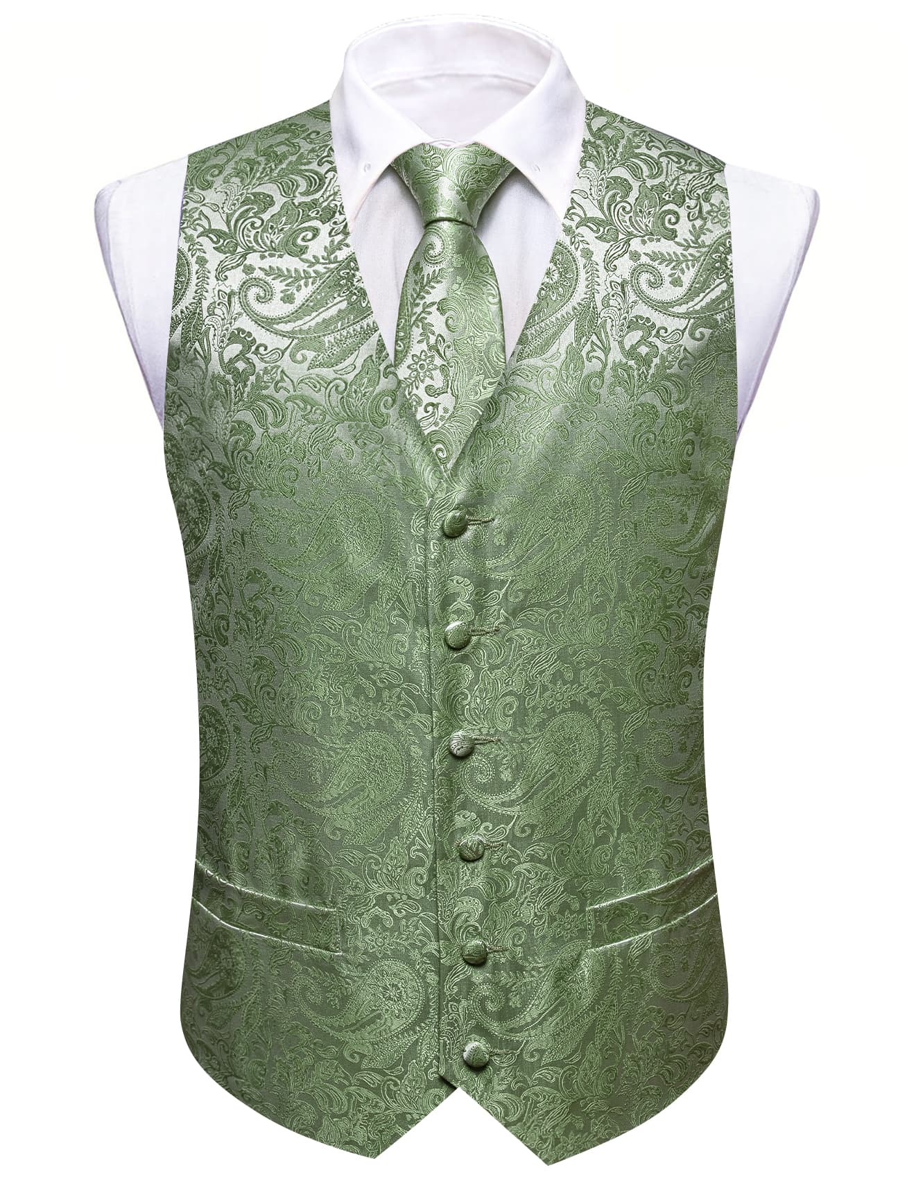 Barry. Wang Mens Sage Green Suit Waistcoat Floral Dress Vest Necktie P Barry. Wang Mens Sage Green Suit Waistcoat Floral Dress Vest Necktie P