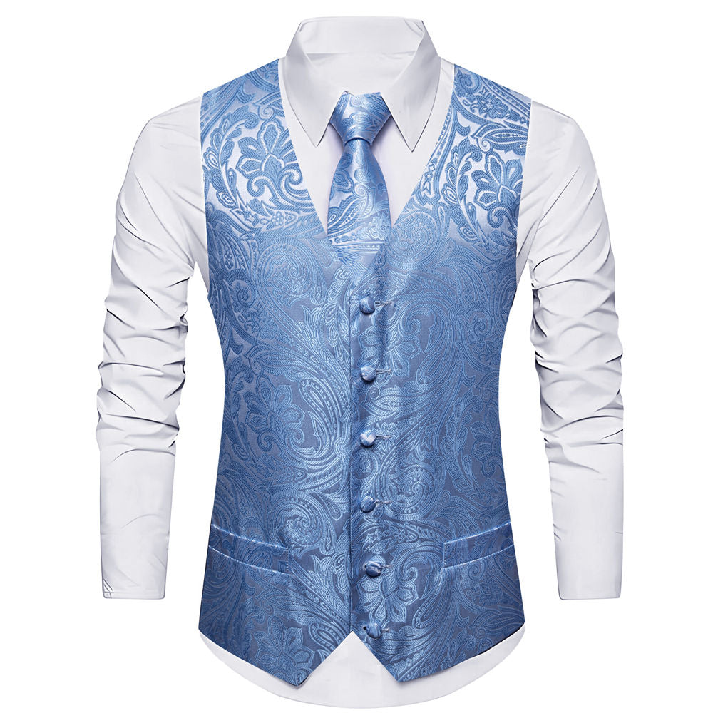 Light Blue Floral Gentlemen Vest for Suit