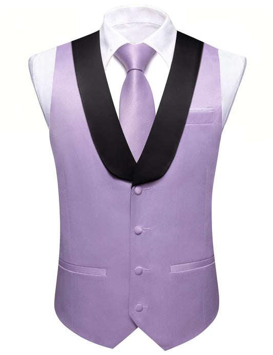 Barry. Wang Lavender Purple Black Shawl lapel Waistcoat Vest Tie Set