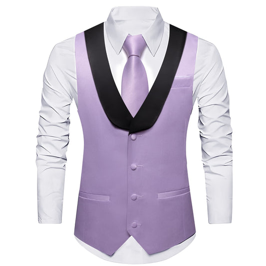 Barry. Wang Lavender Purple Black Shawl lapel Waistcoat Vest Tie Set
