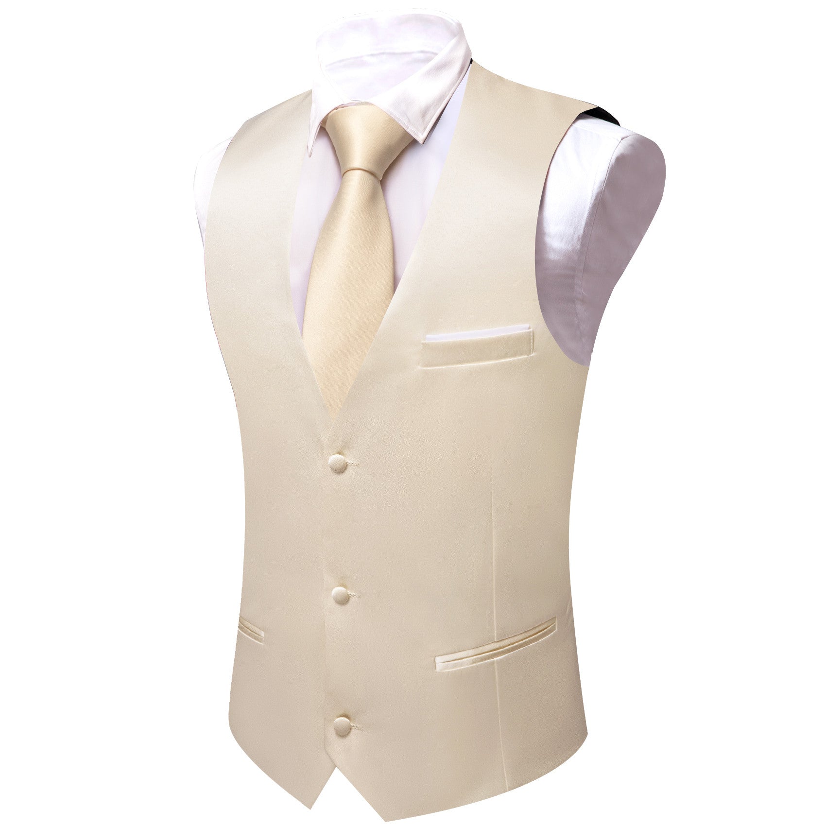 Barry. Wang Light Champagne Suit Vest Solid V-neck Formal Vest Tie Pocket Square Cufflinks Set