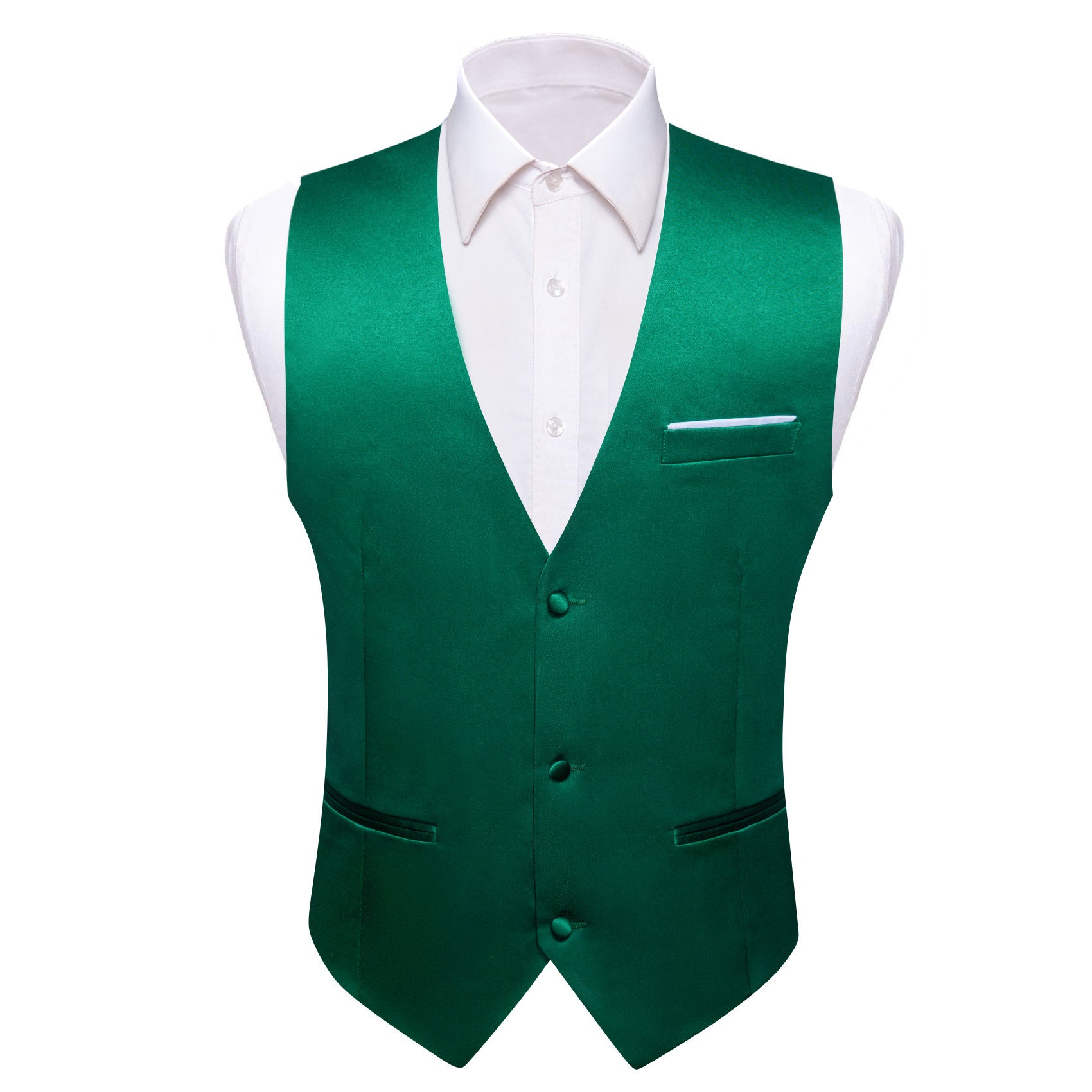Barry. Wang Suit Vest Green Solid V-neck Formal Vest Tie Pocket Square Cufflinks Set