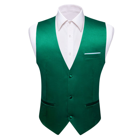 Barry. Wang Suit Vest Green Solid V-neck Formal Vest Tie Pocket Square Cufflinks Set