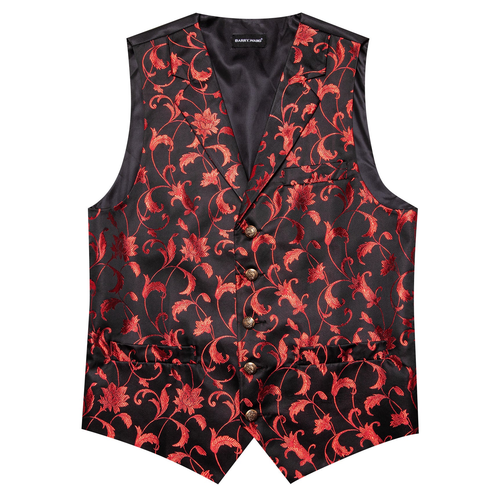 Barry. Wang Red Floral Mens Vest Black Dress Waistcoat Bowtie Pocket Square Cufflinks Set