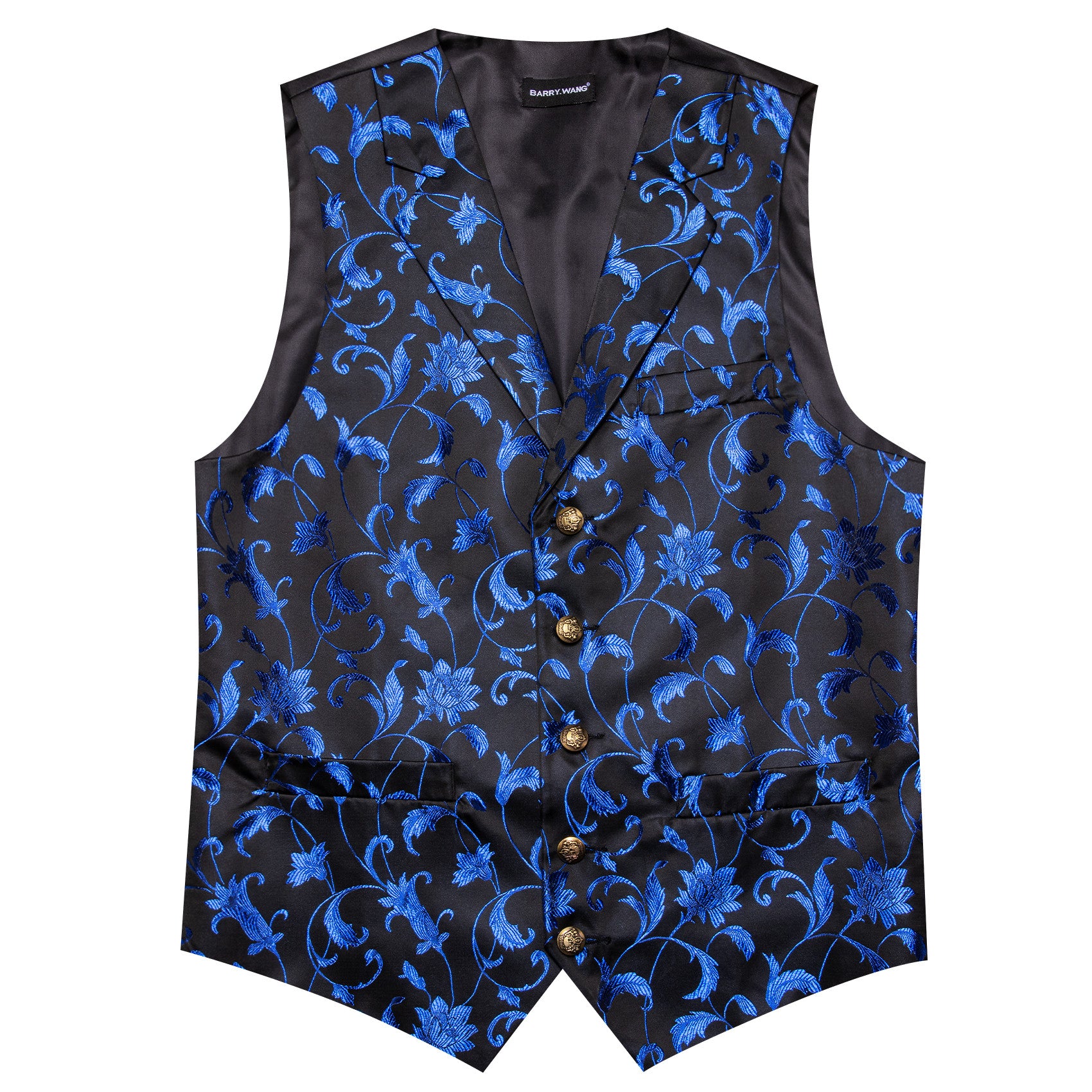 Barry. Wang Mens Blue Floral Vest Suit 4PCS Silk Vest Bowtie Hanky Cufflinks Set