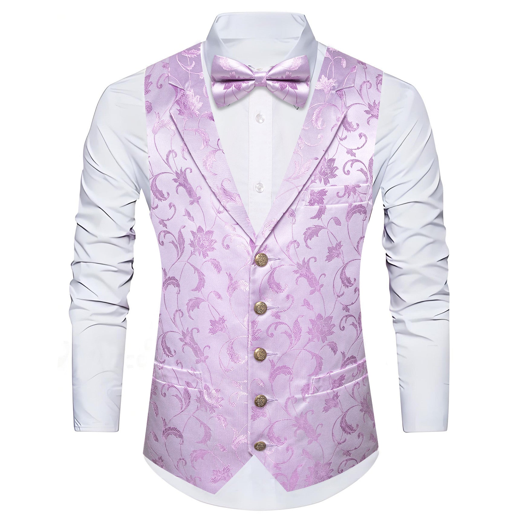 Barry. Wang Mens Lavender Floral Vest Silk Paisley Vest Bowtie Hanky Cufflinks Set