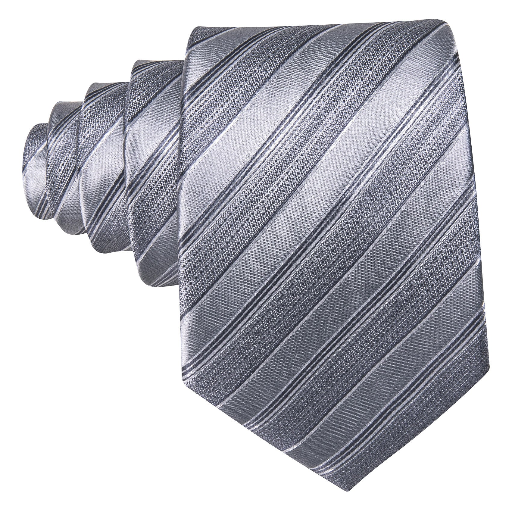 Barry. Wang Silver Tie Striped Silk Necktie Pocket Square Cufflinks Set