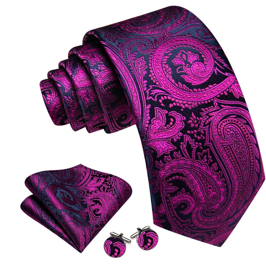 Barry. Wang Blue Purple Paisley Tie Pocket Square Cufflinks Set Silk Mens Ties