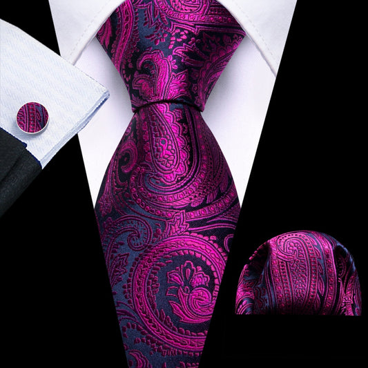 Barry. Wang Blue Purple Paisley Tie Pocket Square Cufflinks Set Silk Mens Ties