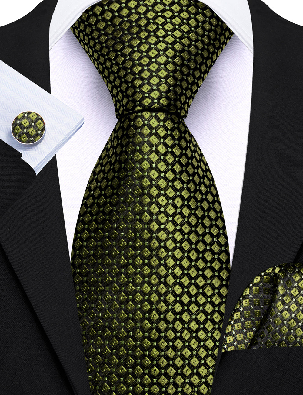 black tie with gold polka dots