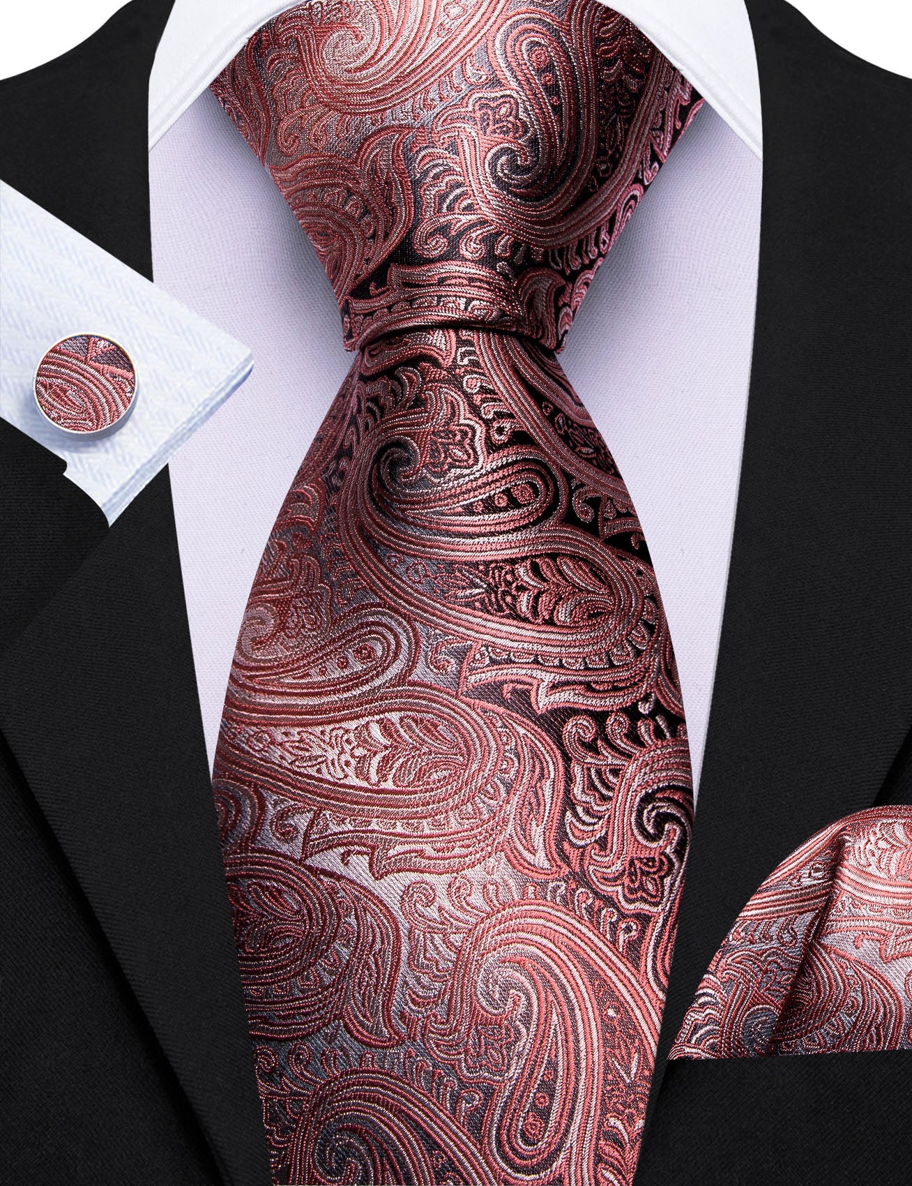 Barry. Wang Rose Gold Tie Mens Paisley Silk Necktie Hanky Cufflinks Set for Wedding Barry. Wang Rose Gold Tie Mens Paisley Silk Necktie Hanky Cufflinks Set for Wedding